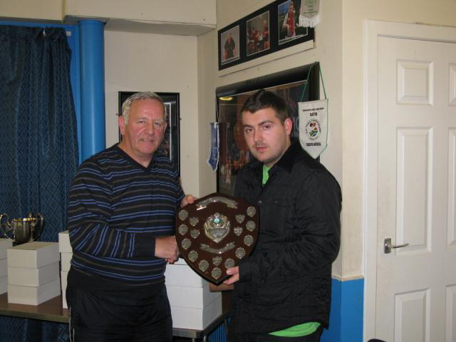 Terry McLernon receiving Div 1 Shield on behalf of Drumchapel A